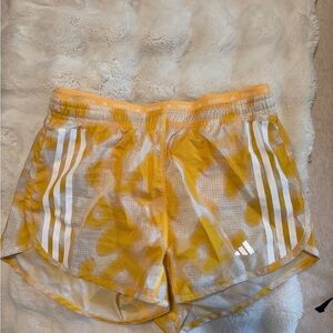 adidas Yellow Patterned Women's Running Shorts with White Stripes